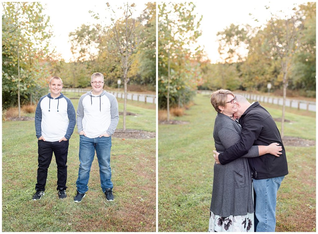 a family laughs at the camera for fall family pictures