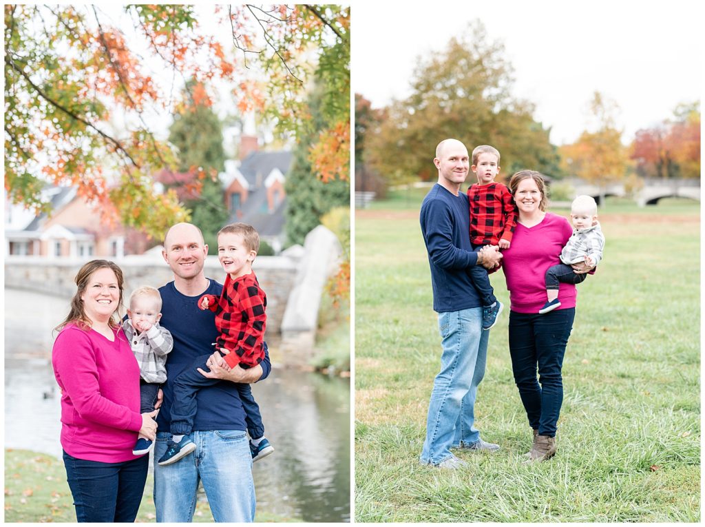 a family of 4 smiles for the camera for fall family pictures