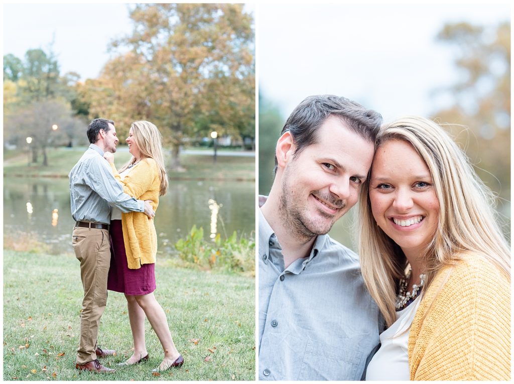 a couple poses for the camera at baker park for fall family pictures